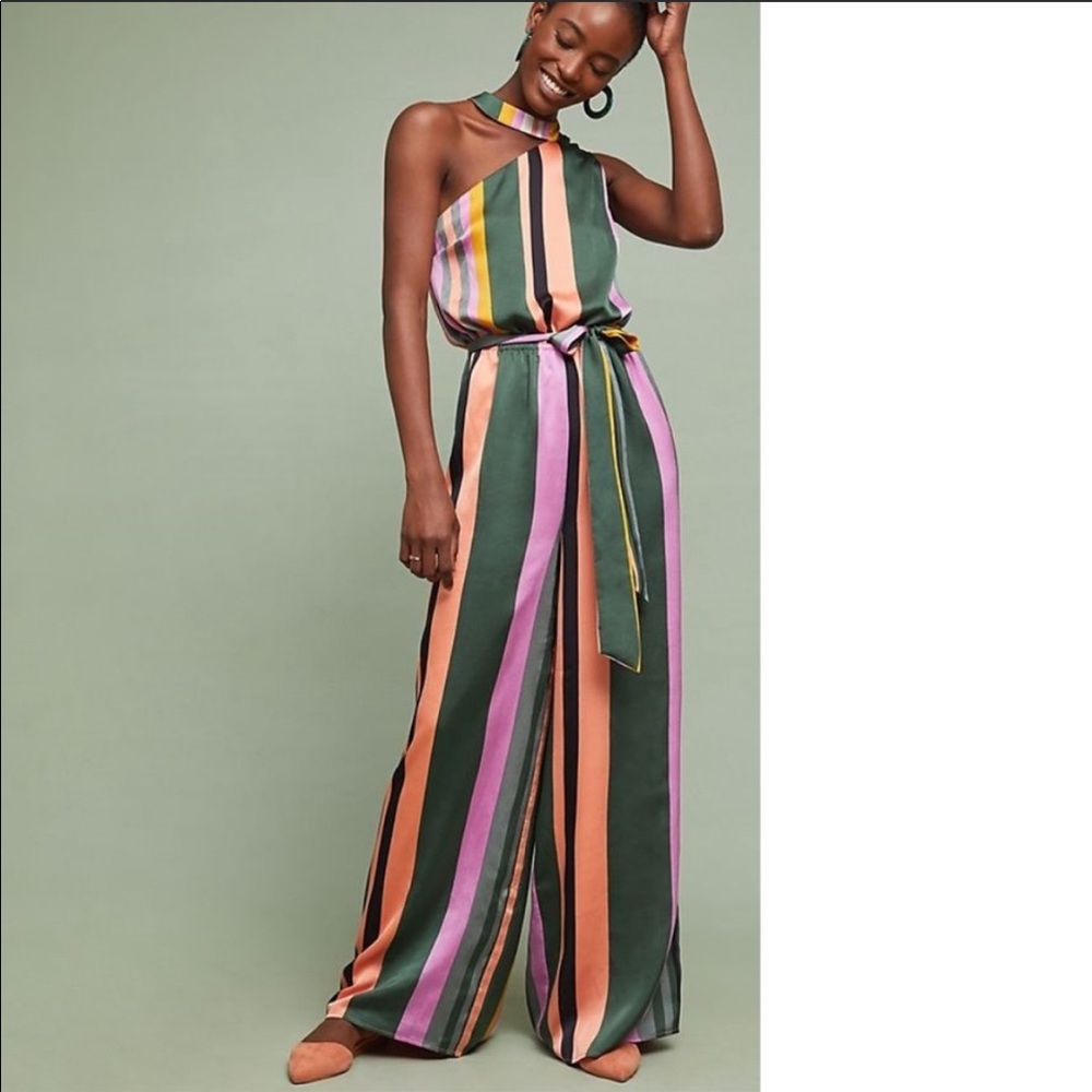 NWT Anthropologie Pandora Striped Jumpsuit SIZE L
